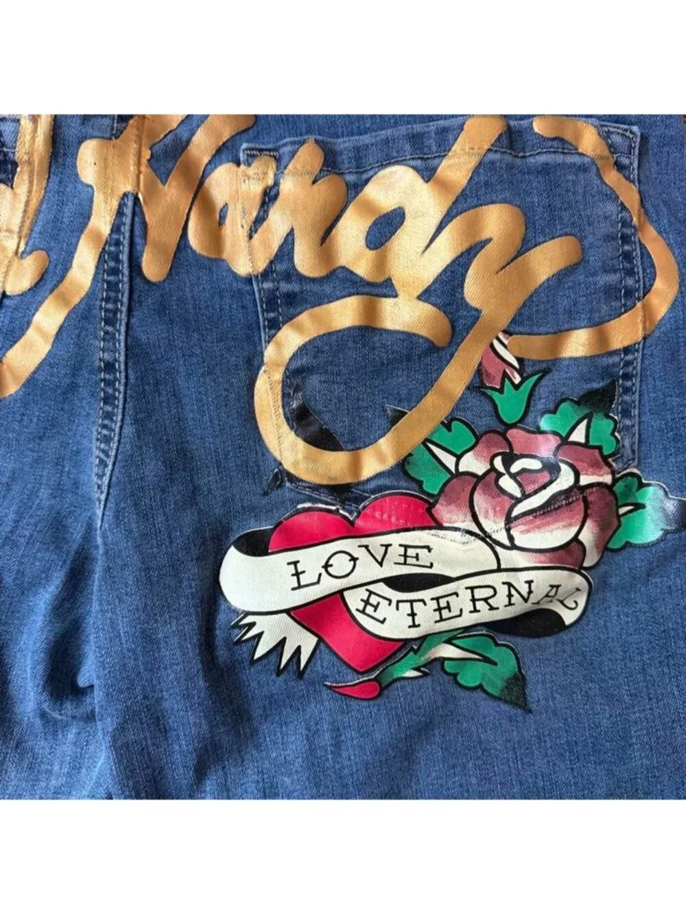 Ed Hardy Denim True Love Tattoo Graphic Flare Jeans Size 30